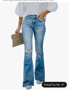 KUNMI Women's Flare Bell Bottom High Waisted Wide Leg Bootcut Blue Jeans size 12